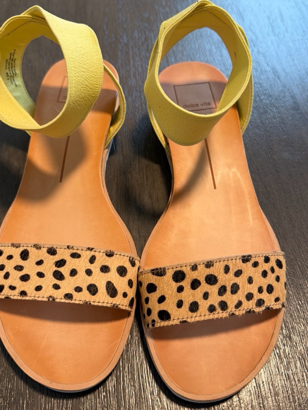 Dolce Vita Yellow Ankle-Strap Sandals with Leopard-Print Front
